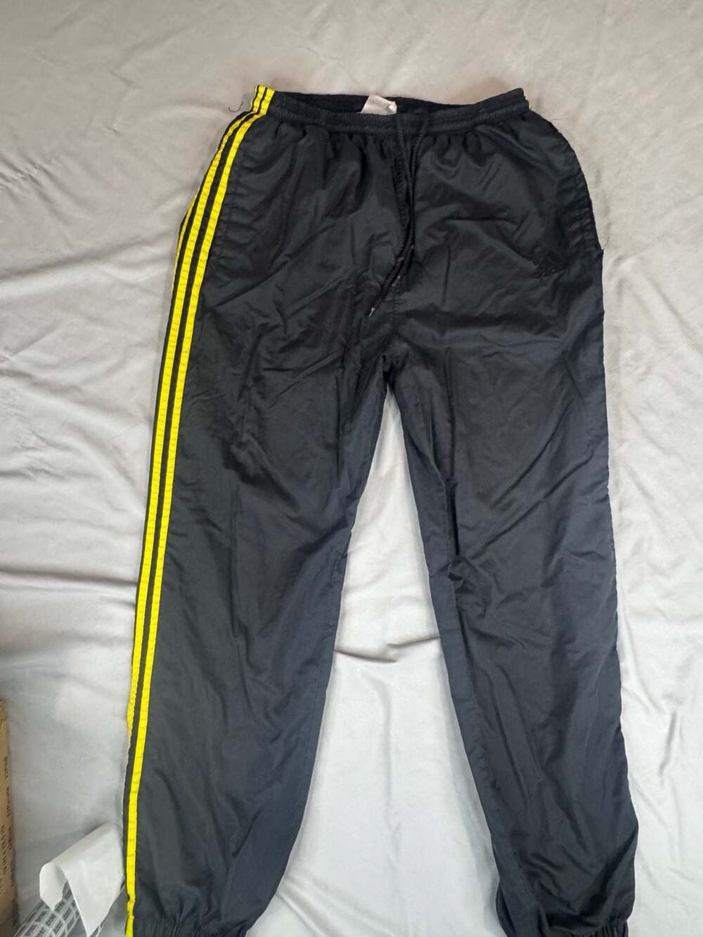 Adidas Track Pants Size L Black Yellow Striped Joggers Y2K Vintage